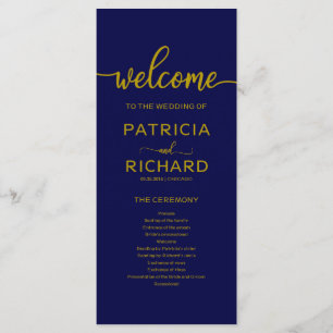 Wedding Order of Service Program Gold Navy Blue