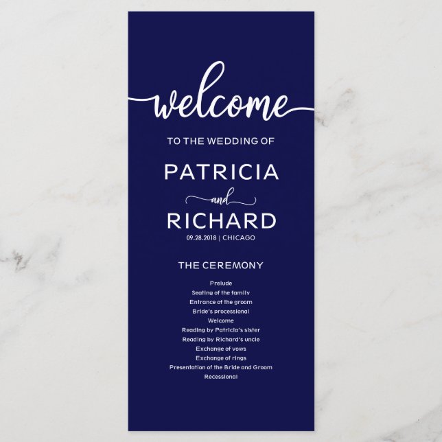 Wedding Order of Service Program Navy Blue (Front)