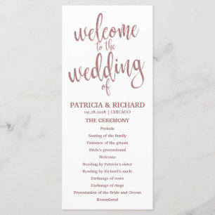 Wedding Order of Service Program Rose Gold Script