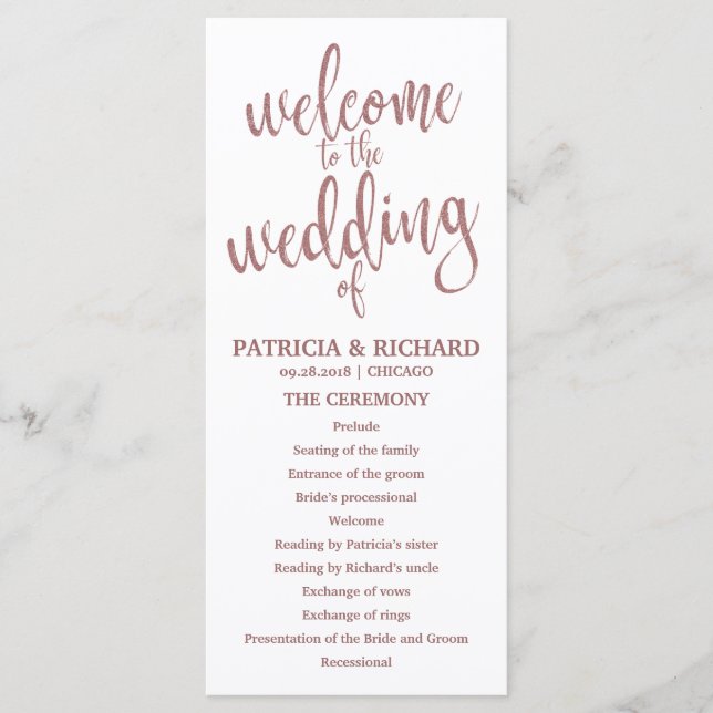Wedding Order of Service Program Rose Gold Script (Front)