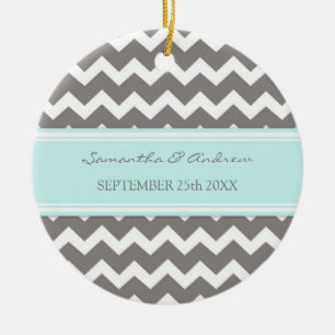 Wedding Ornament Favour Grey Blue Chevron