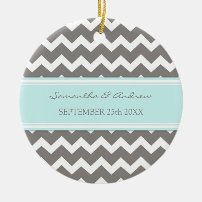 Wedding Ornament Favour Grey Blue Chevron (Front)