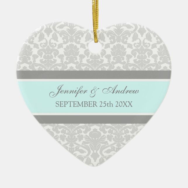 Wedding Ornament Favour Grey Blue Damask (Front)
