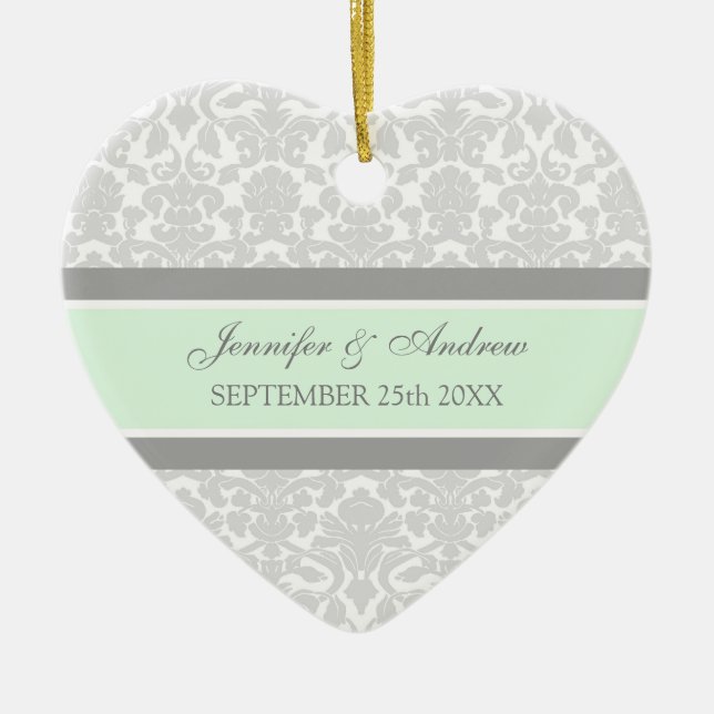 Wedding Ornament Favour Grey Mint Damask (Front)