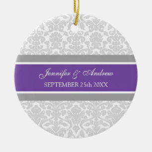 Wedding Ornament Favour Grey Plum Damask