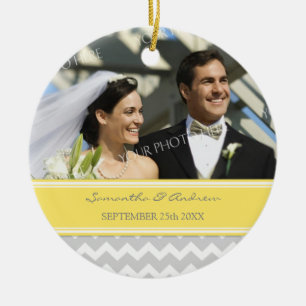Wedding Ornament Favour Grey Yellow Chevron