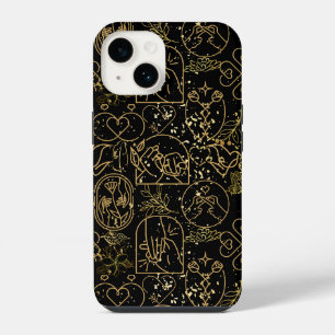 Wedding ornaments pattern in Gold Black BG iPhone 14 Case
