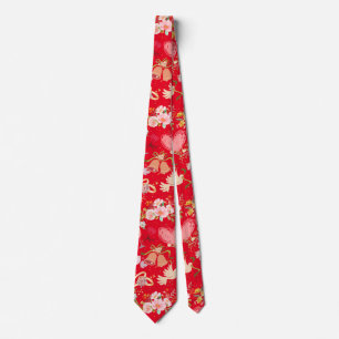 Wedding ornaments pattern Red BG Tie