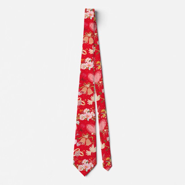 Wedding ornaments pattern Red BG Tie (Front)