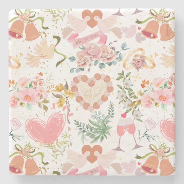 Wedding ornaments pattern stone coaster (Front)