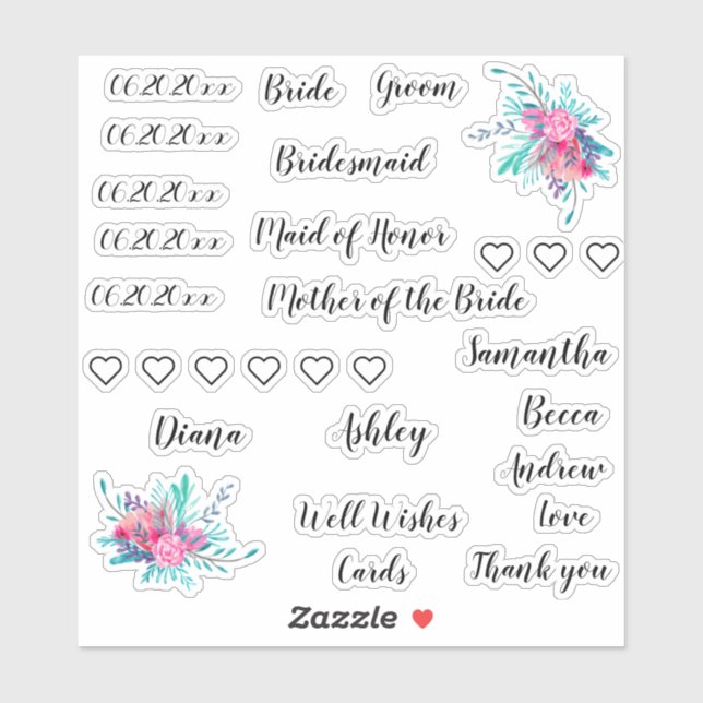 Wedding Pack | Typography names dates floral glass (Sheet)