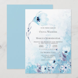 Wedding   Pale Blue Watercolor Anemone Garden Invitation