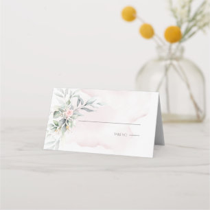 Wedding Pale Blush Pink Watercolor Floral Place Card
