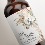 Wedding pampas eucalyptus modern mr and mrs party wine label<br><div class="desc">Wedding Mr and Mrs pampas grass,  eucalyptus botanical black and white modern boho party favor decor gift.</div>