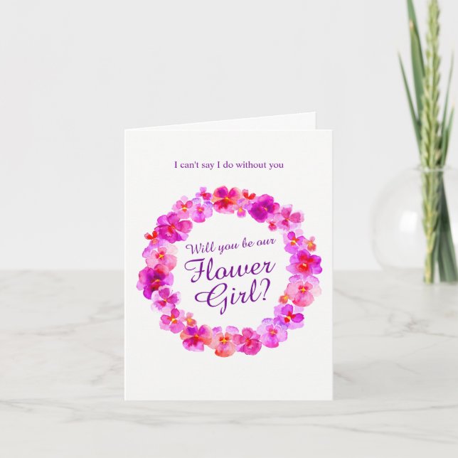 Wedding pansy pink will you be my flower girl? invitation (Front)