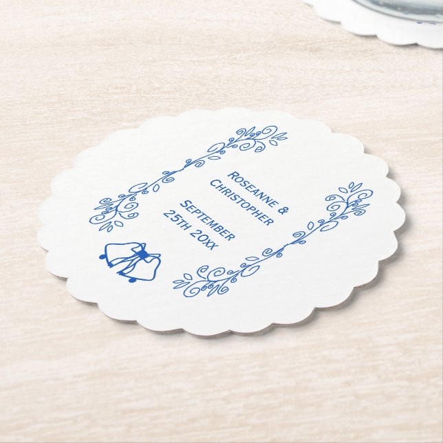 Wedding Paper Coaster Blue Sapphire Bells (Angled)