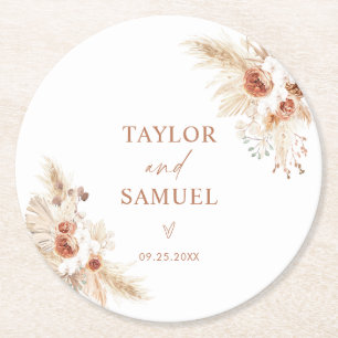 Wedding Paper Coasters Boho Pampas Grass Decor