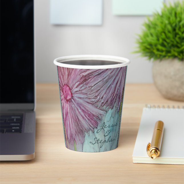 Wedding Paper Cup Turquoise and Pinks Flowers (Insitu)