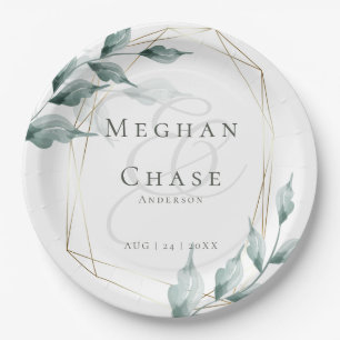 Wedding Paper Plate    Greyed Jade Green Botanical