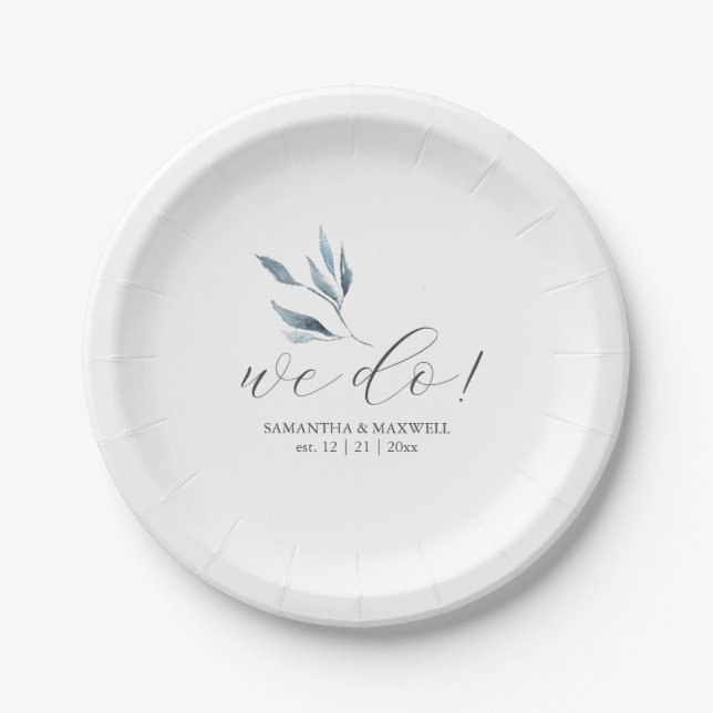 Wedding Paper Plates Dusty Blue Botanicals (Front)