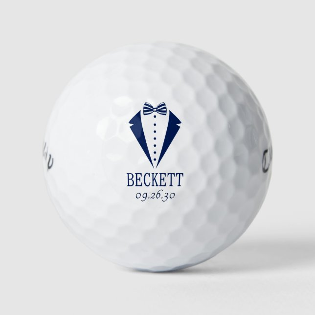 Wedding Party Blue Tuxedo With Striped Bow Tie Golf Balls (Front)