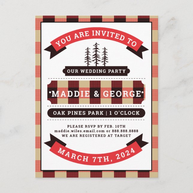 Wedding Party | Buffalo Check Flannel Postcard (Front)