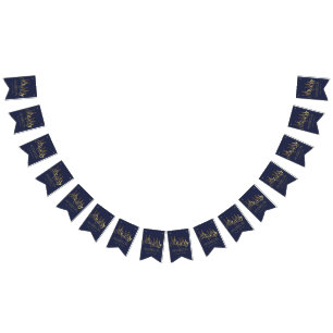 Wedding Party Bunting Navy Blue and Faux Gold Foil Flags