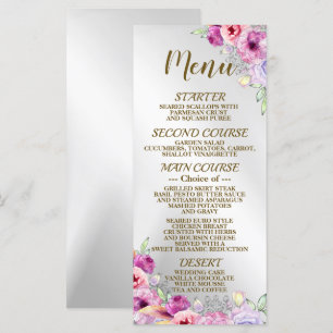 Wedding Party Colourful Pink Floral Golden Frame Menu