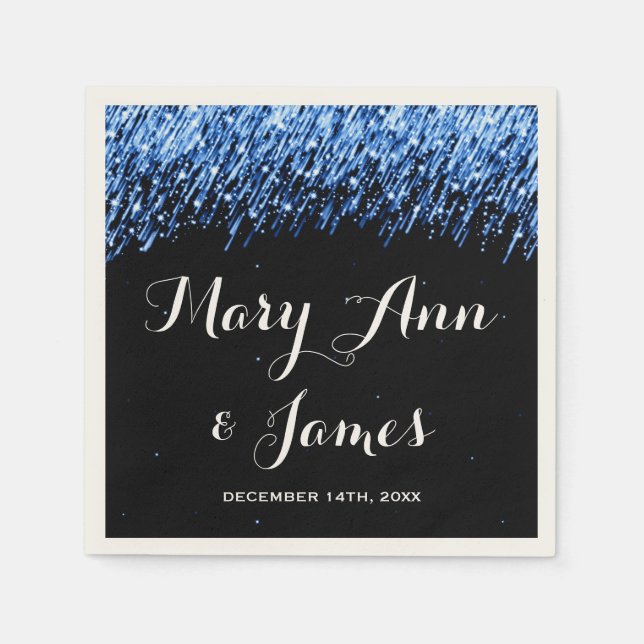 Wedding Party Falling Stars "Sapphire Blue" Napkin (Front)