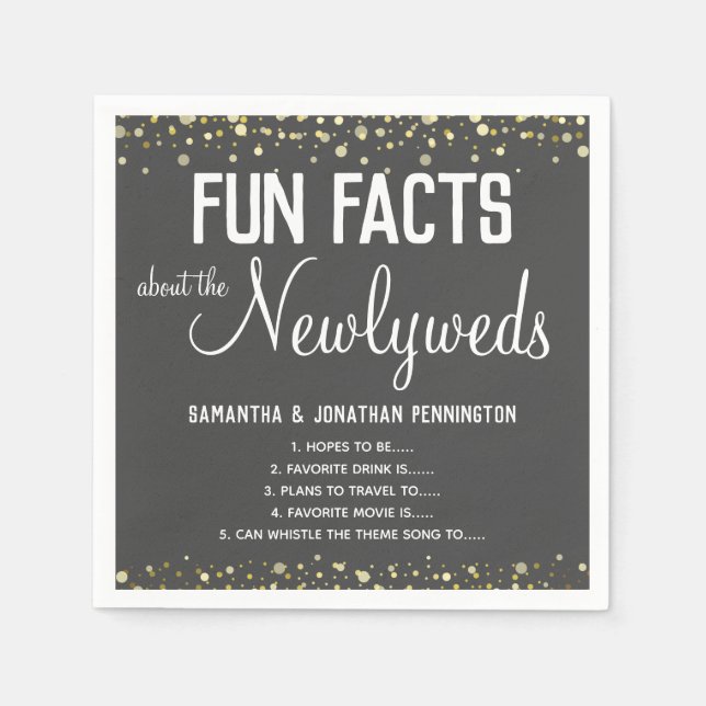 Wedding Party Fun Facts Minimal Confetti Napkin (Front)