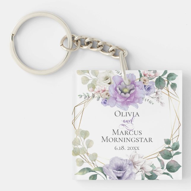 Wedding Party Gift  Lavender Watercolor Peony Keychain (Front)