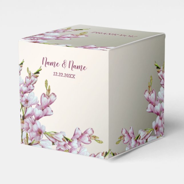 Wedding Party Gift Pink White Flowers Elegant Favor Box (Front Side)