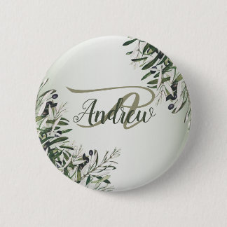 Wedding Party Green Leaves Black Olive Elegant 2 Inch Round Button