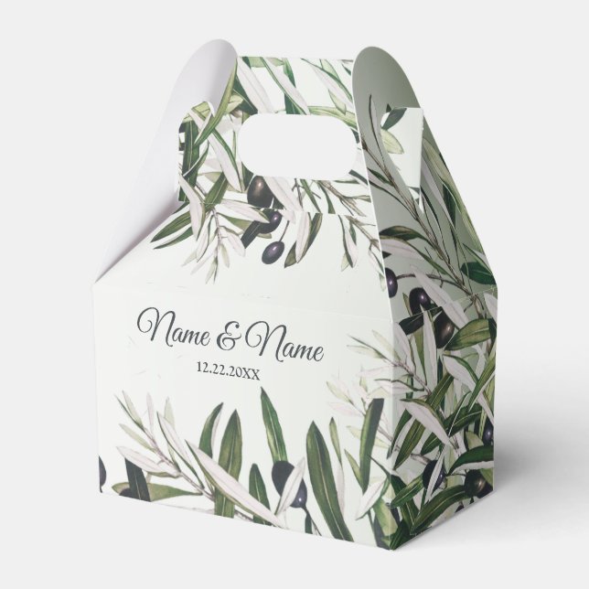 Wedding Party Green Leaves Black Olive Elegant Favor Box (Front Side)