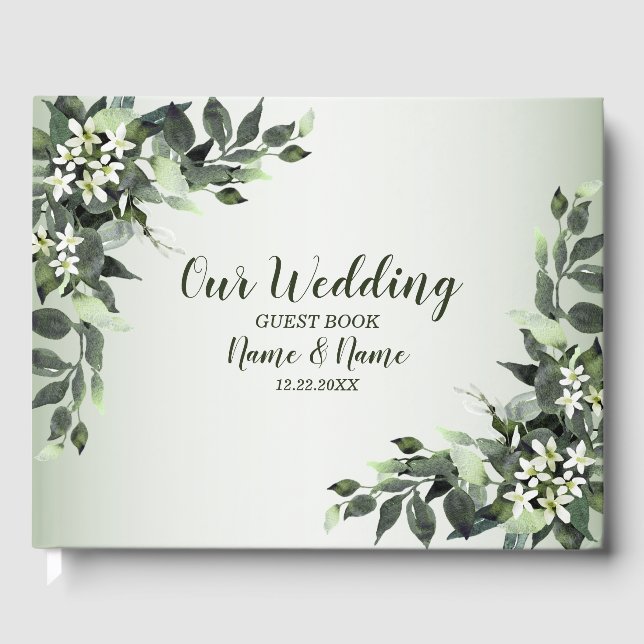 Wedding Party Greenery Floral Eucalyptus Leaves Guest Book (Front)