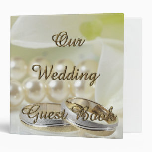 Wedding Party Guest Book Gold Typography Pearls Binder