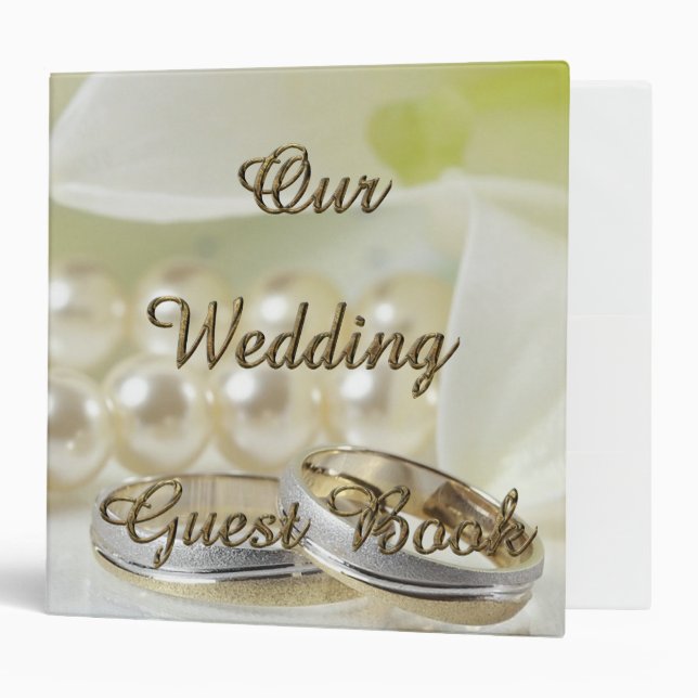 Wedding Party Guest Book Gold Typography Pearls Binder (Front/Inside)