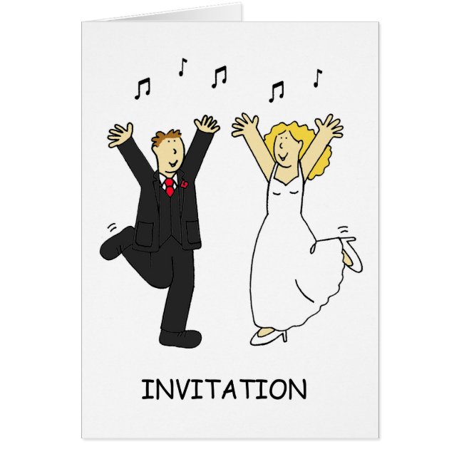 Wedding Party Invitation Cartoon Couple Dancing (Front)