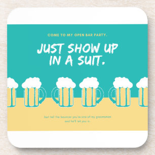 Wedding Party Invitation – Open Bar Fun Design   Coaster