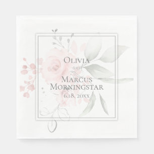 Wedding Party Napkins Blush Watercolor Roses