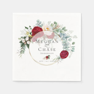 Wedding Party Napkins   Vibrant Red Peony Bouquet