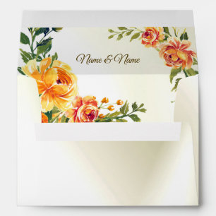 Wedding Party Orange Yellow Red Floral Greenery Envelope