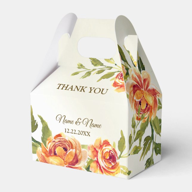 Wedding Party Orange Yellow Red Floral Greenery Favor Box (Front Side)