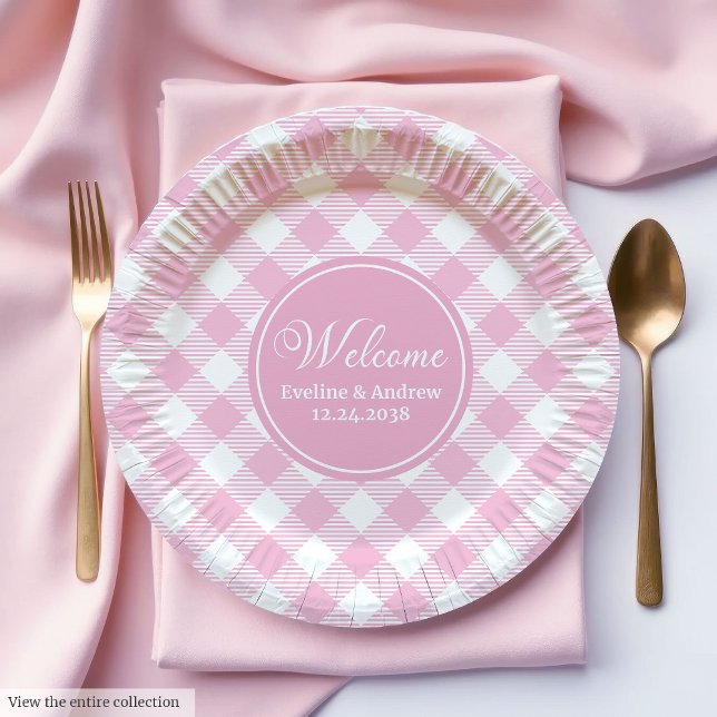 Wedding Party Paper Plates Pink Plaid Chic Accent (Wedding Party Paper Plates Pink Plaid Chic Accent)