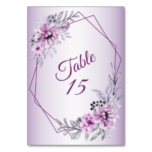Wedding Party Pink Floral Violet Purple Frame Table Number