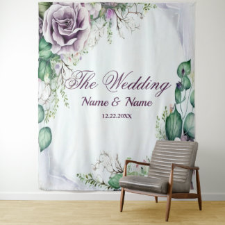 Wedding Party Purple Floral Green Foliage Rustic Tapestry