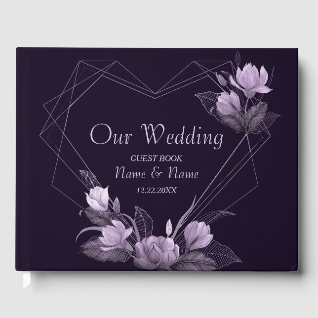 Wedding Party Purple Floral Violet Geometric Frame Guest Book (Front)