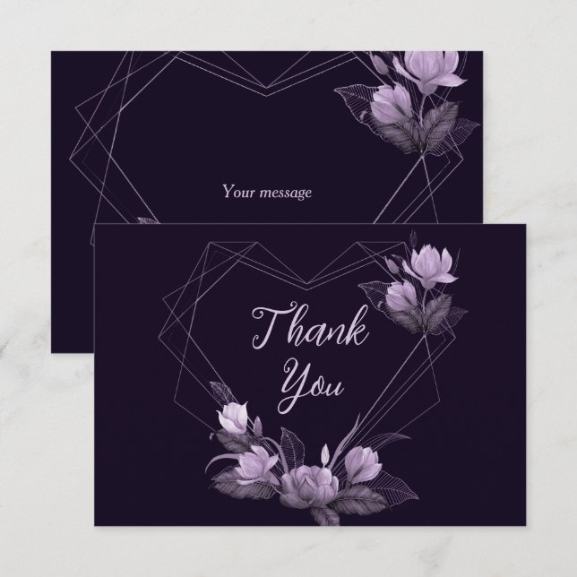 Wedding Party Purple Floral Violet Geometric Frame Thank You Card (Front/Back)