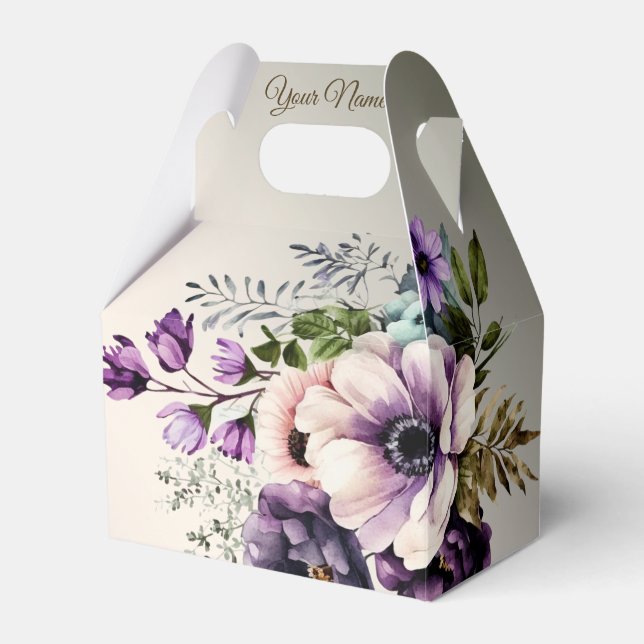 Wedding Party Purple Pink Flowers Golden Elegant Favor Box (Front Side)