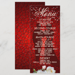 Wedding Party Red Floral Modern Elegant Dinner Menu